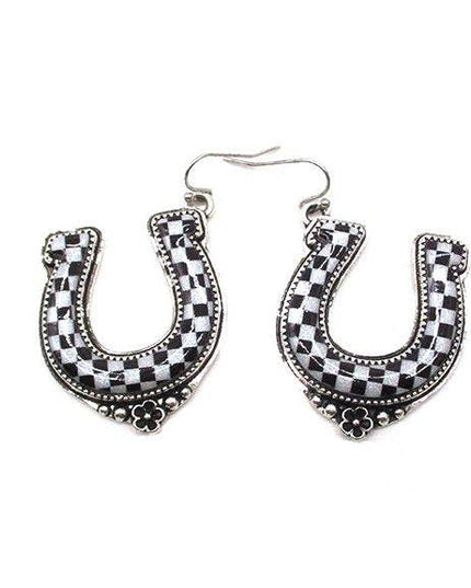 Western Checkered Horse Shoe Earring