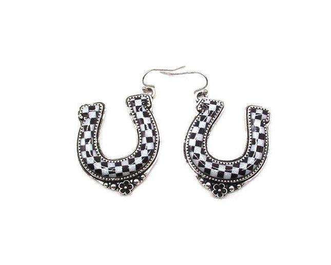 Western Checkered Horse Shoe Earring