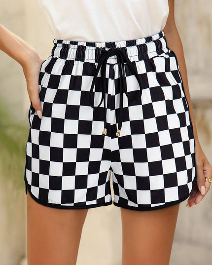 Checkered Drawstring Elastic Waist Shorts | S-XL