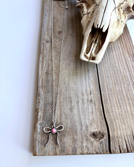 Western Style Coquette Bow Ribbon Pendant Chain Necklace