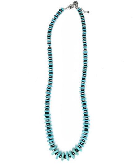 36"" Turquoise and Faux Navajo Pearl Graduated Disc Necklace
