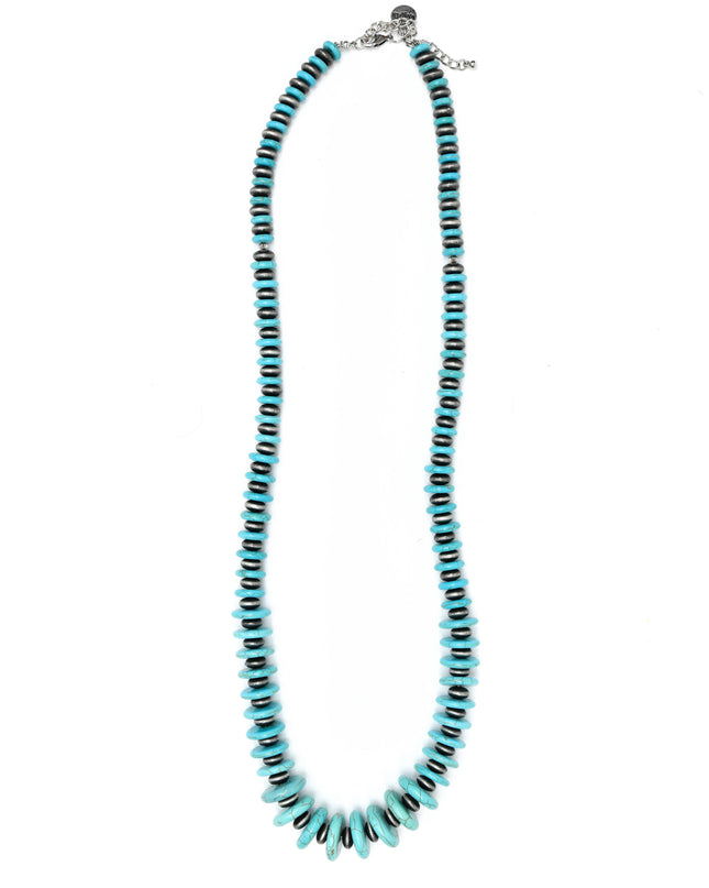 36"" Turquoise and Faux Navajo Pearl Graduated Disc Necklace