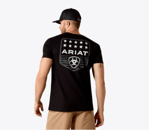 Mens black ariat tee with stars on back