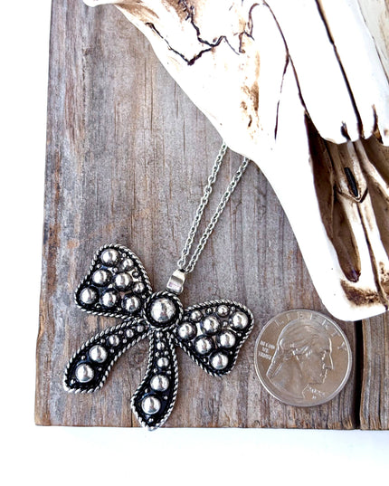 Western Style Embossed Coquette Bow Pendant Necklace