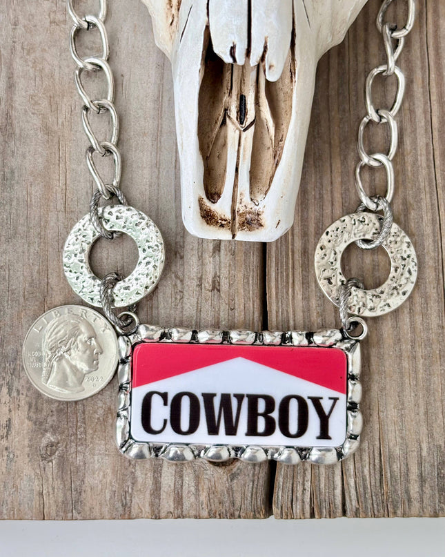 Western Style "COWBOY" Bar Pendant Chunky Necklace
