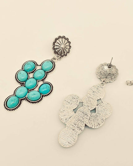Western Style Turquoise Cactus Pendant Post Earrings - WJ