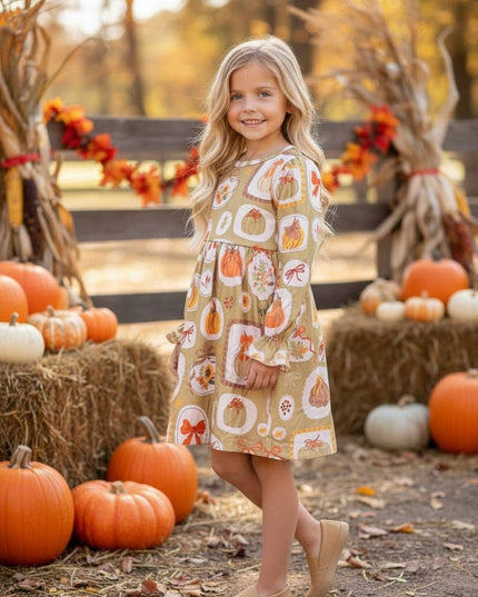 Multi printed pumpkin dress with vest. OFG51759 SOL