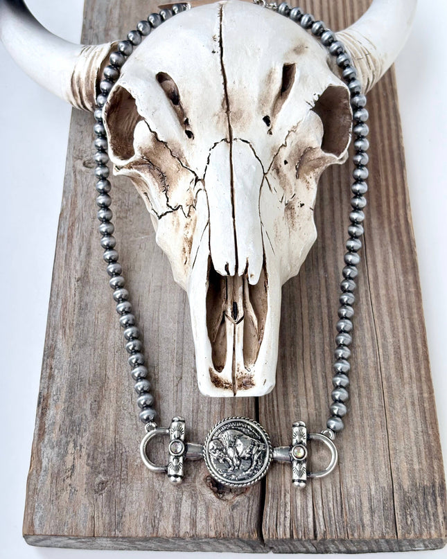 Western Style Navajo Pearl Bead Horse Bit Pendant Necklace