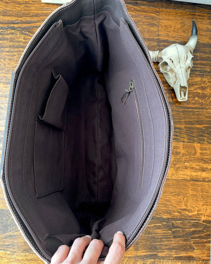 Hand Tooled Leather Cowhide Western Purse Tote Work Bag