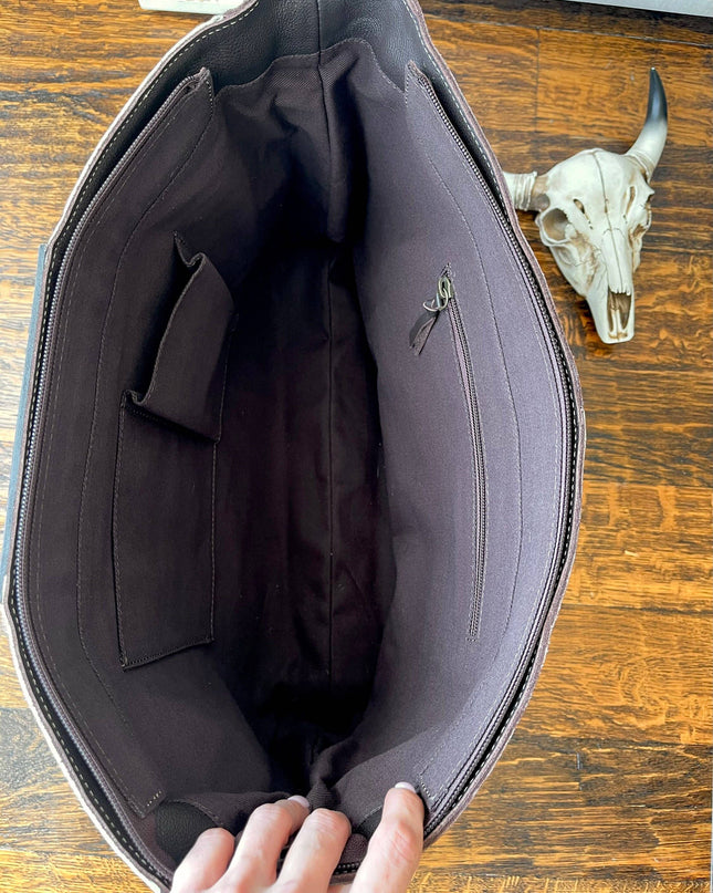 Hand Tooled Leather Cowhide Western Purse Tote Work Bag