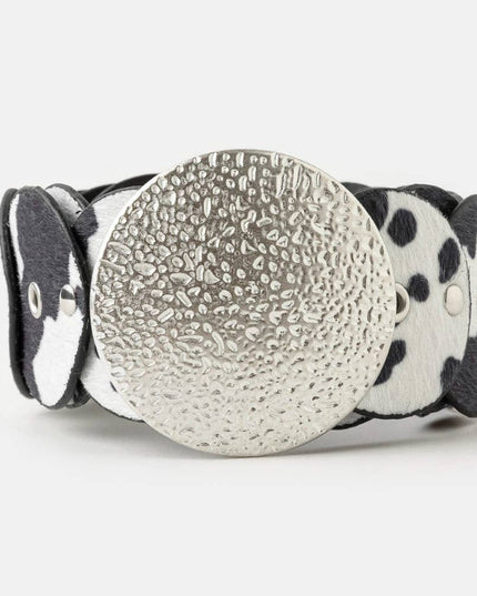 Western Inspired Cowhide Large Round Buckle Vegan Leather Belt
