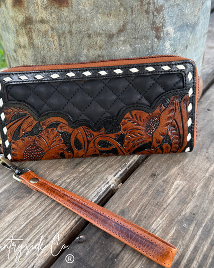 Laney Tooled Leather Wallet Wristlet