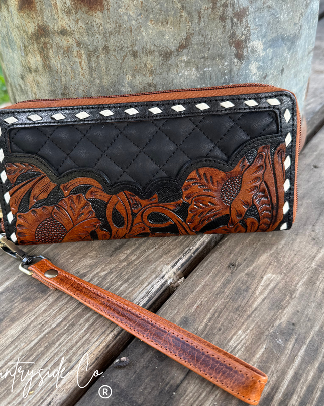 Laney Tooled Leather Wallet Wristlet