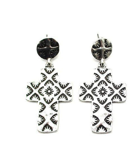 Western Etched Cross Dangle Earring