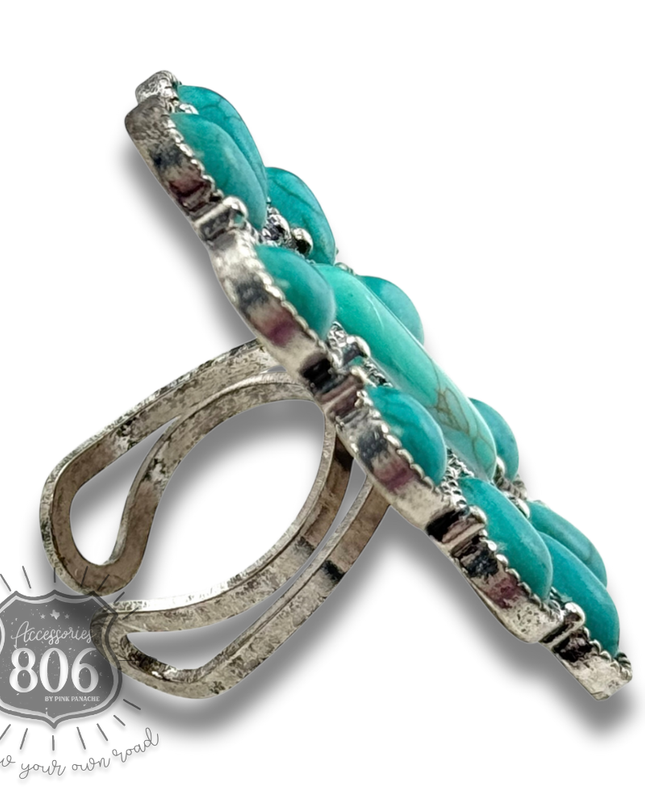 Turquoise color oval flower ring - LC