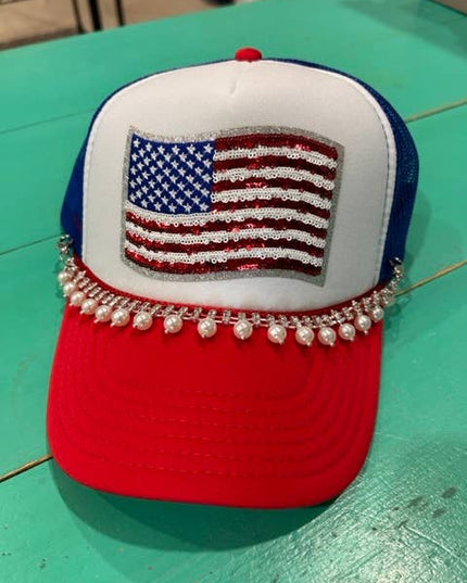 Sequin Flag Trucker | American Flag Hat | Patriotic Cap