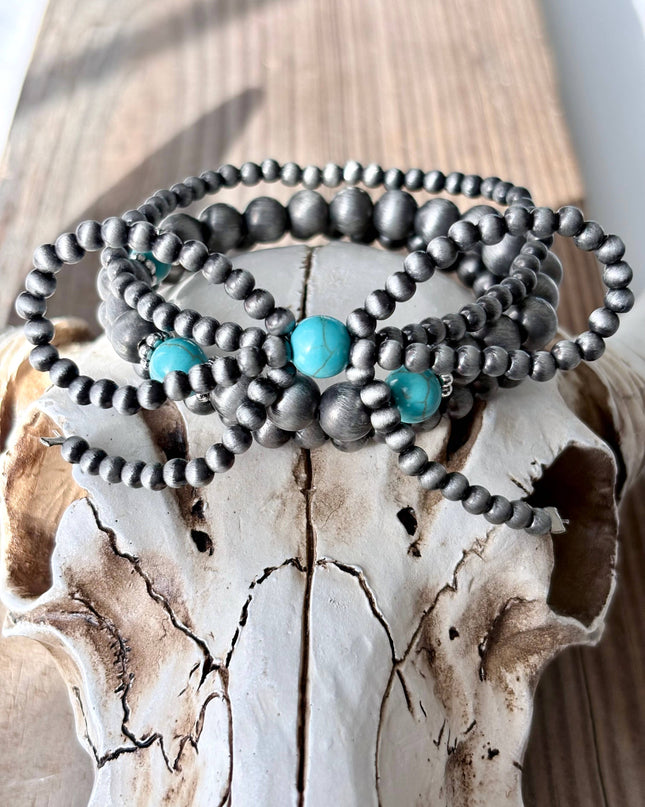 3pc Western Coquette Bow Navajo Pearl Stretch Bracelet Set