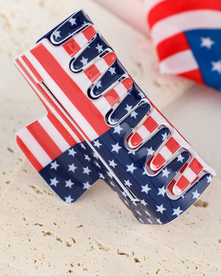 American Flag Print Square Claw Clip