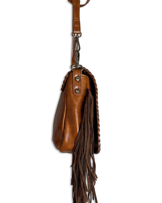 Brown Cowhide Western Crossbody Fringe Bag