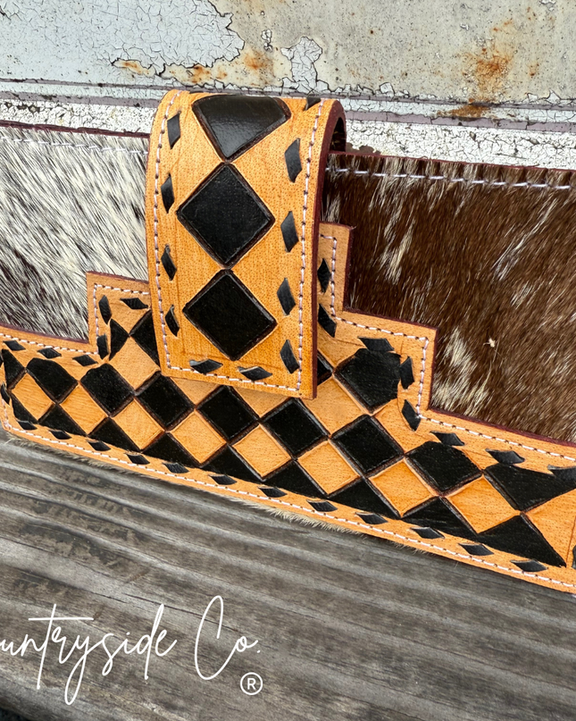 Rustic Checkered Cowhide Wallet