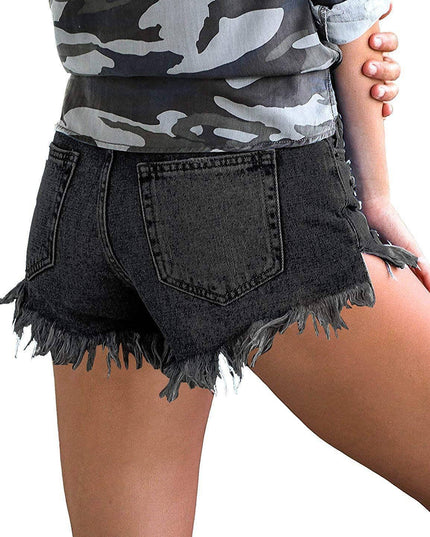 Luvamia Women's High-Rise Denim Raw Hem Ripped Shorts