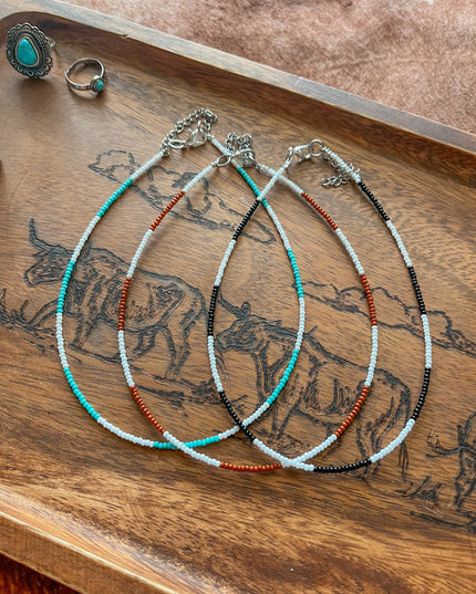 Western Boho Grunge Neutral Checker Hand Beaded Choker