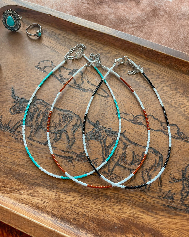 Western Boho Grunge Neutral Checker Hand Beaded Choker