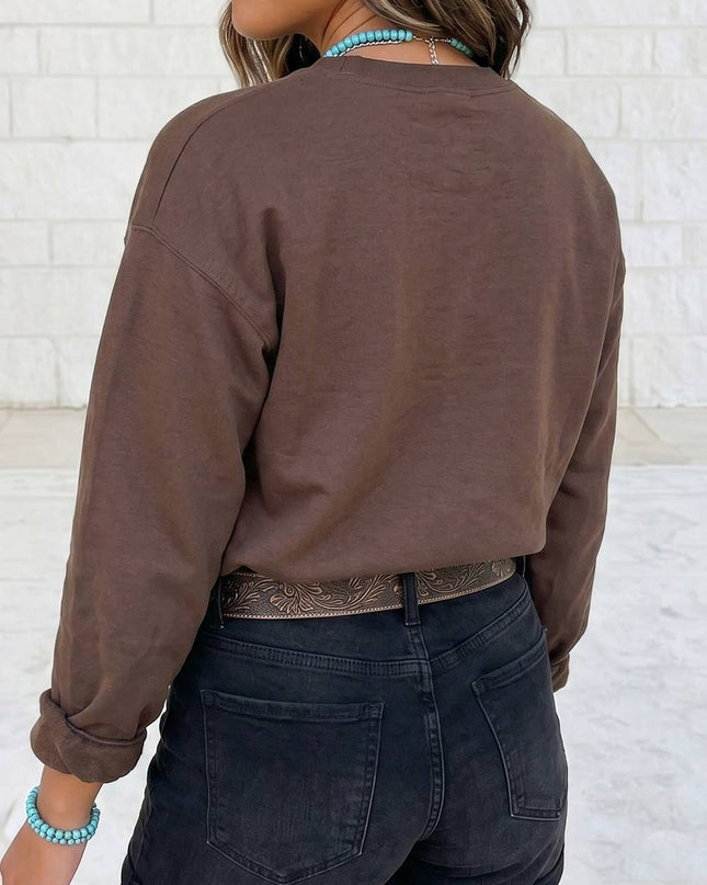 PRAY Letter Embroidered Western Pullover Sweatshirt S-4X
