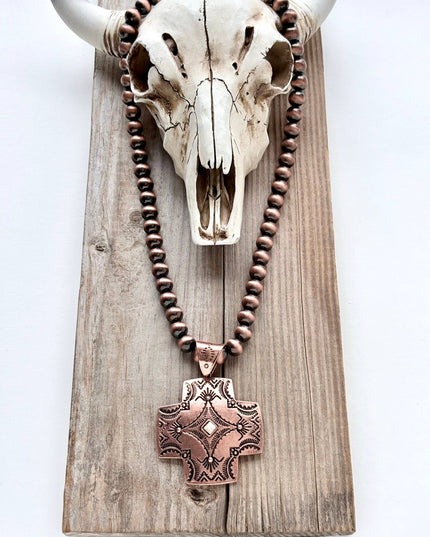Western Style Navajo Pearl Turquoise Cross Pendant Necklace
