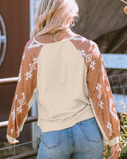 Customizable Western Print Patch Long Sleeve Top