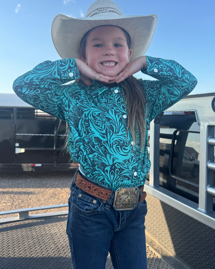 Tooled In Turquoise Button Up Kids