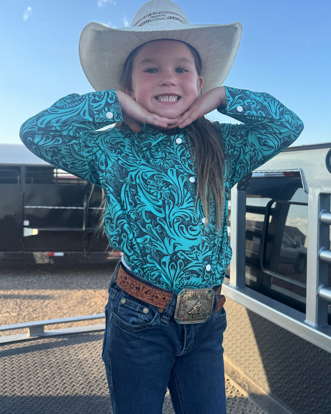 Tooled In Turquoise Button Up Kids