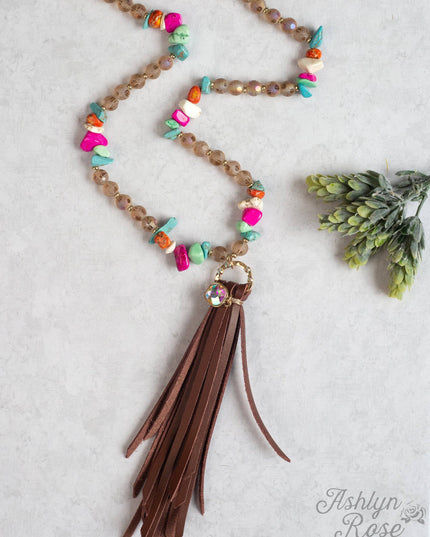 Colorfully Western Tassel Necklace with Multi Colored Stones