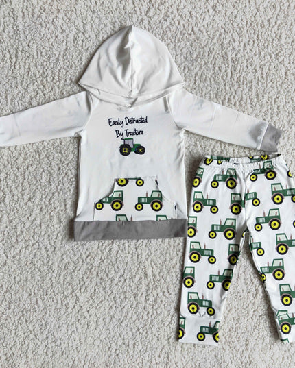 Easily distraced by tractors boy hoodie set
