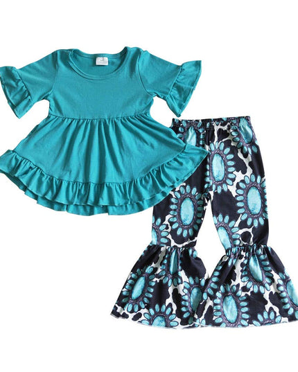 Baby girls turquoise hi-low tunic bell pants clothes