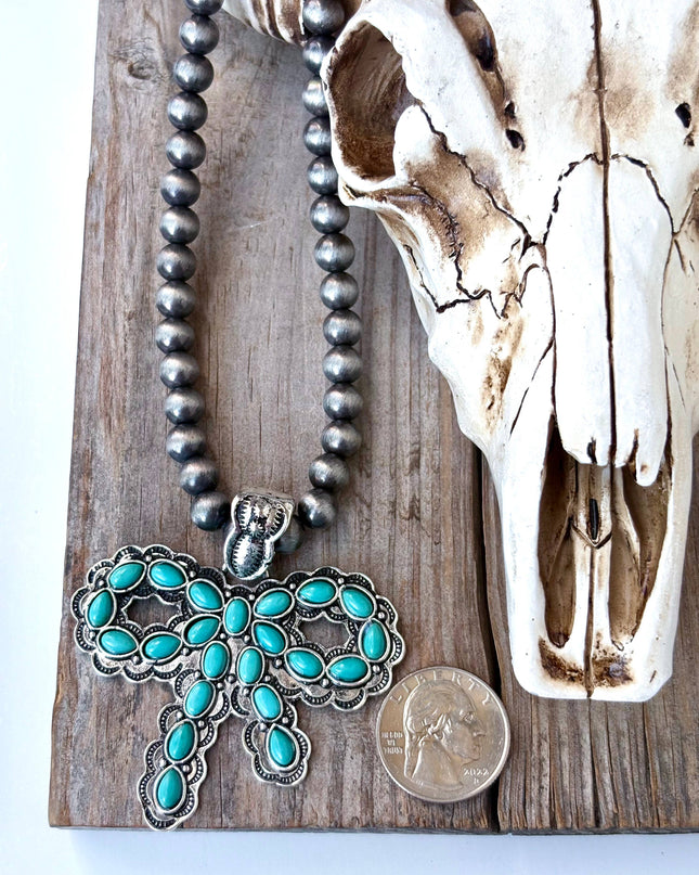 7MM Western Navajo Pearl Coquette Bow Stone Pendant Necklace