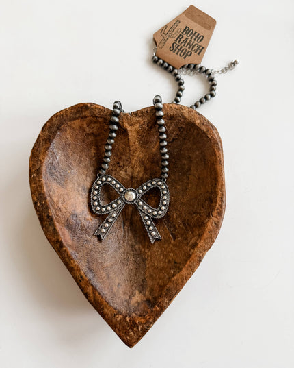 Western Navajo Pearl Coquette Bow Necklace 