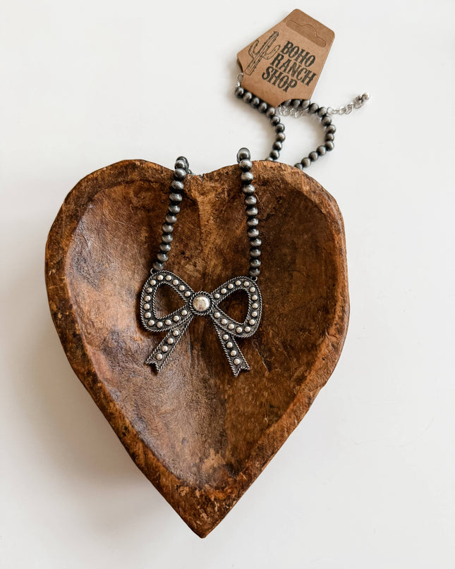 Western Navajo Pearl Coquette Bow Necklace 