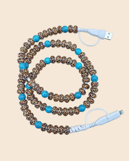 LEOPARD BEADED PHONE CHARGING CABLE 4-IN-1