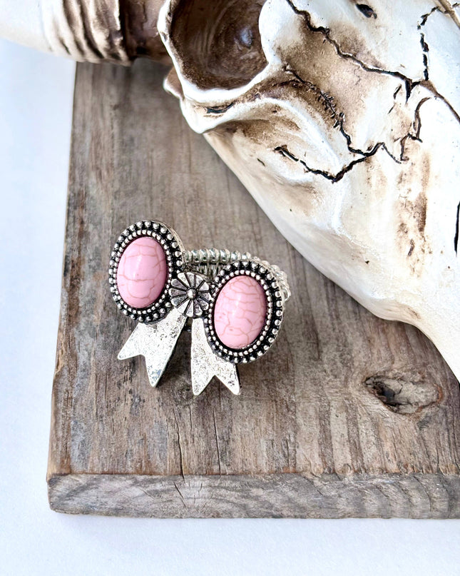Western Style Coquette Bow with Stone Stretch Band Ring