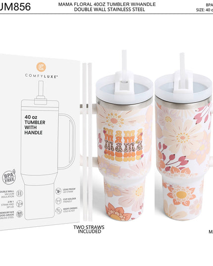 MAMA letter with Floral 40oz Handle Tumbler