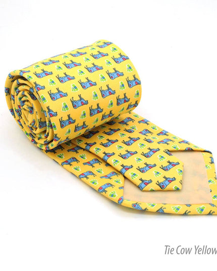 Cow Yellow Necktie with Handkerchief Set
