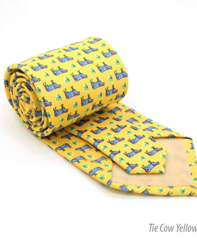 Cow Yellow Necktie with Handkerchief Set