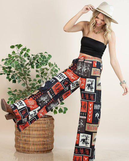 P1261-6010-Tammy Cowboy Party Mesh Print Slack Pants