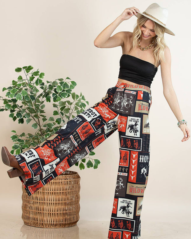P1261-6010-Tammy Cowboy Party Mesh Print Slack Pants
