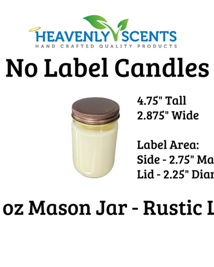 12oz Mason Jar Soy Candles - Rustic  Lid  - 6 Pack No Labels