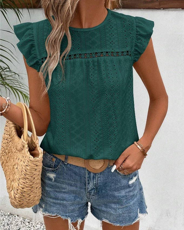 Summer Lace Ruffle Sleeve Top for Women - Casual and Stylish