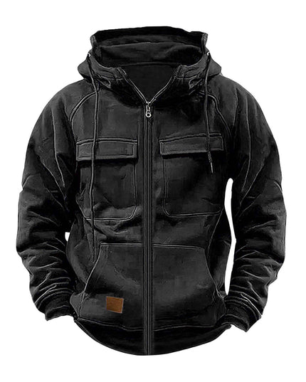 Men's Casual Solid Color Hooded Sweatshirt Jacket