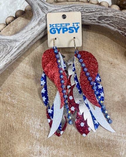 Patriotic Red Feather Earrings