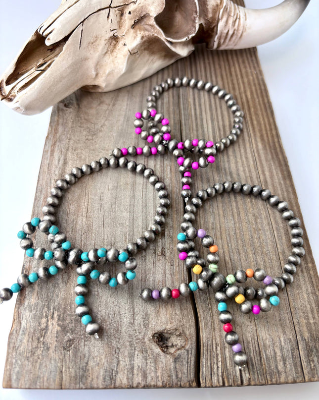 Western Navajo Style Pearl Bow Coquette Stretch Bracelet